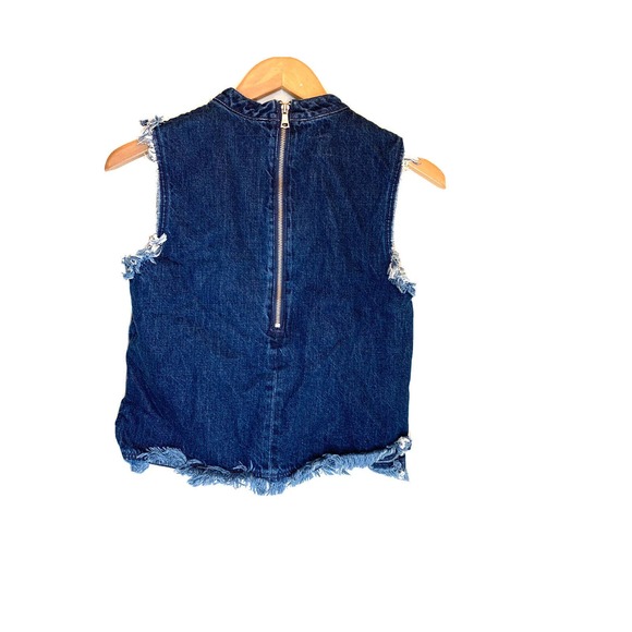 Women’s GAP Chambray Frayed Denim Top Size XS Half Zip Back - Picture 2 of 6